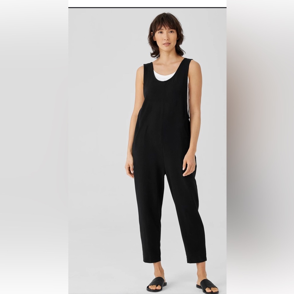 Eileen Fisher Traceable Cotton Slouchy Black Jumpsuit XL